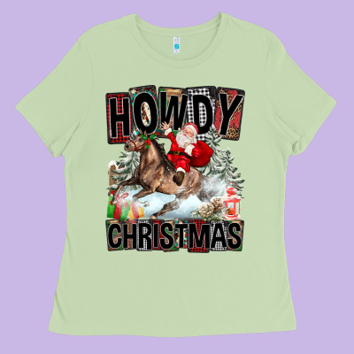 Howdy Christmas Rodeo Santa Ladies Tee Designed By Fadigitalartstudio