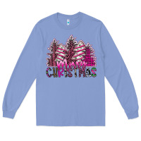 Colony Blue Merry Christmas pink  trees Long Sleeve Tee - CowhideDigitalArt