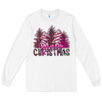 White Merry Christmas pink  trees Long Sleeve Tee - CowhideDigitalArt