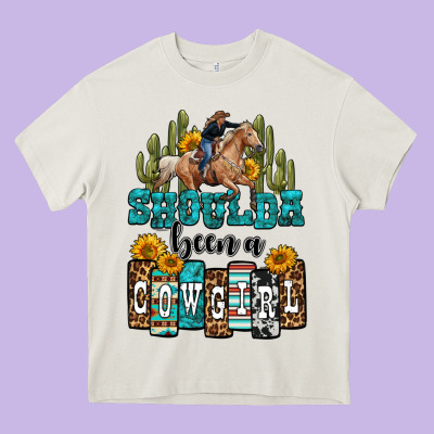 Shoulda Been A Cowgirl Heavy Core Tee Designed By Oliviacreatesart