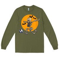 Army Green skeleton soccer player funny halloween blood moon Long Sleeve Tee - DesignPulse