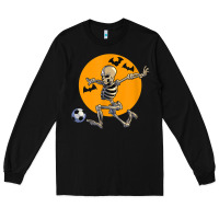 Black skeleton soccer player funny halloween blood moon Long Sleeve Tee - DesignPulse