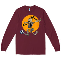 Burgundy skeleton soccer player funny halloween blood moon Long Sleeve Tee - DesignPulse