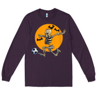 Plum skeleton soccer player funny halloween blood moon Long Sleeve Tee - DesignPulse