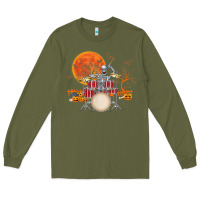 Army Green Skeleton Drummer Halloween Costume Playing Drums Mens Boys Long Sleeve Tee - DesignPulse