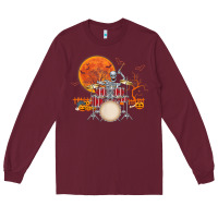 Burgundy Skeleton Drummer Halloween Costume Playing Drums Mens Boys Long Sleeve Tee - DesignPulse