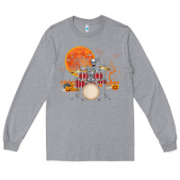 Heather Grey Skeleton Drummer Halloween Costume Playing Drums Mens Boys Long Sleeve Tee - DesignPulse