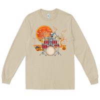 Mushroom Skeleton Drummer Halloween Costume Playing Drums Mens Boys Long Sleeve Tee - DesignPulse
