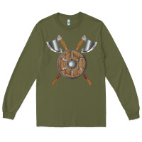 Army Green renaissance fair faire festival medieval theme axe shield Long Sleeve Tee - DesignPulse