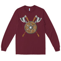 Burgundy renaissance fair faire festival medieval theme axe shield Long Sleeve Tee - DesignPulse