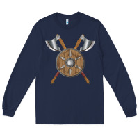 Navy renaissance fair faire festival medieval theme axe shield Long Sleeve Tee - DesignPulse