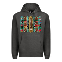 Charcoal Heather football serape cowhide turquoise glitter  brushstrokes Premium Hoodie - Artiststas