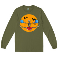 Army Green cheerleading skeleton halloween cheer skeleton cheerleader t shirt Long Sleeve Tee - DesignPulse