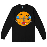 Black cheerleading skeleton halloween cheer skeleton cheerleader t shirt Long Sleeve Tee - DesignPulse