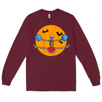 Burgundy cheerleading skeleton halloween cheer skeleton cheerleader t shirt Long Sleeve Tee - DesignPulse