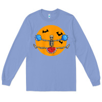 Colony Blue cheerleading skeleton halloween cheer skeleton cheerleader t shirt Long Sleeve Tee - DesignPulse