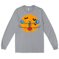 Heather Grey cheerleading skeleton halloween cheer skeleton cheerleader t shirt Long Sleeve Tee - DesignPulse