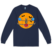 Navy cheerleading skeleton halloween cheer skeleton cheerleader t shirt Long Sleeve Tee - DesignPulse