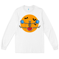 White cheerleading skeleton halloween cheer skeleton cheerleader t shirt Long Sleeve Tee - DesignPulse