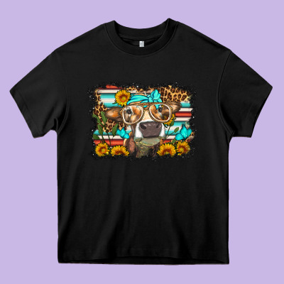 Sunflower Cow Olivia Heavy Core Tee Designed By Oliviacreatesart
