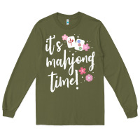 Army Green womens mahjong gift for her mahjong player v neck t shirt Long Sleeve Tee - DesignPulse