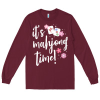 Burgundy womens mahjong gift for her mahjong player v neck t shirt Long Sleeve Tee - DesignPulse