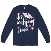 Navy womens mahjong gift for her mahjong player v neck t shirt Long Sleeve Tee - DesignPulse