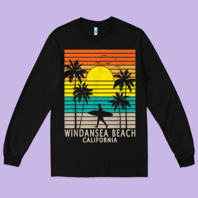 Windansea Beach California Ca Surfer Surfing Surf Palm Tree Long Sleeve Tee Designed By Designpulse