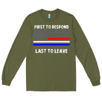 Army Green police fire ems first responder american flag firefighter t shirt Long Sleeve Tee - DesignPulse