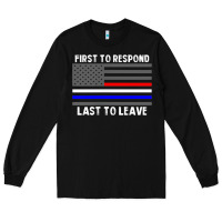 Black police fire ems first responder american flag firefighter t shirt Long Sleeve Tee - DesignPulse