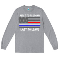 Heather Grey police fire ems first responder american flag firefighter t shirt Long Sleeve Tee - DesignPulse