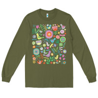Army Green cute birds t  shirt birds and blooms   cute floral pattern by cecca de Long Sleeve Tee - DesignPulse