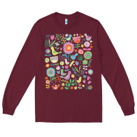 Burgundy cute birds t  shirt birds and blooms   cute floral pattern by cecca de Long Sleeve Tee - DesignPulse