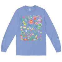 Colony Blue cute birds t  shirt birds and blooms   cute floral pattern by cecca de Long Sleeve Tee - DesignPulse