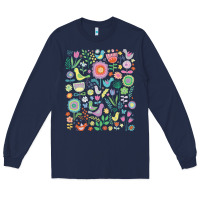 Navy cute birds t  shirt birds and blooms   cute floral pattern by cecca de Long Sleeve Tee - DesignPulse