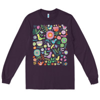 Plum cute birds t  shirt birds and blooms   cute floral pattern by cecca de Long Sleeve Tee - DesignPulse