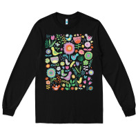 Black cute birds t  shirt birds and blooms   cute floral pattern by cecca de Long Sleeve Tee - DesignPulse