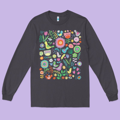 Cute Birds T  Shirt Birds And Blooms   Cute Floral Pattern By Cecca De Long Sleeve Tee Designed By Designpulse