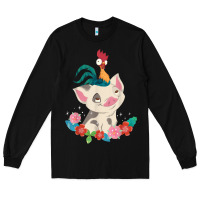 Black Moana HeiHei Rooster Pua Flowers Graphic Long Sleeve Tee - PixelWave