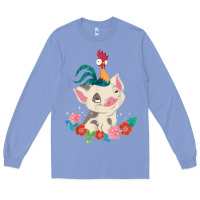 Colony Blue Moana HeiHei Rooster Pua Flowers Graphic Long Sleeve Tee - PixelWave