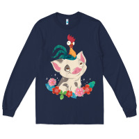Navy Moana HeiHei Rooster Pua Flowers Graphic Long Sleeve Tee - PixelWave