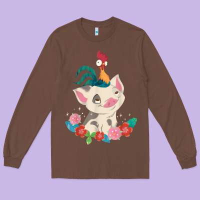 Moana Heihei Rooster Pua Flowers Graphic Long Sleeve Tee Designed By Pixelwave