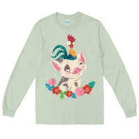 Matcha Moana HeiHei Rooster Pua Flowers Graphic Long Sleeve Tee - PixelWave