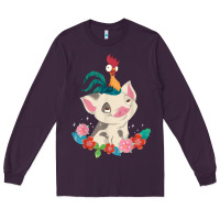 Plum Moana HeiHei Rooster Pua Flowers Graphic Long Sleeve Tee - PixelWave