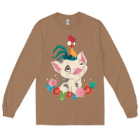 Toasted Coconut Moana HeiHei Rooster Pua Flowers Graphic Long Sleeve Tee - PixelWave