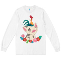 White Moana HeiHei Rooster Pua Flowers Graphic Long Sleeve Tee - PixelWave