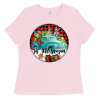 Bubblegum Pink Tis The Season Truck Ladies Tee - FaDigitalArtStudio