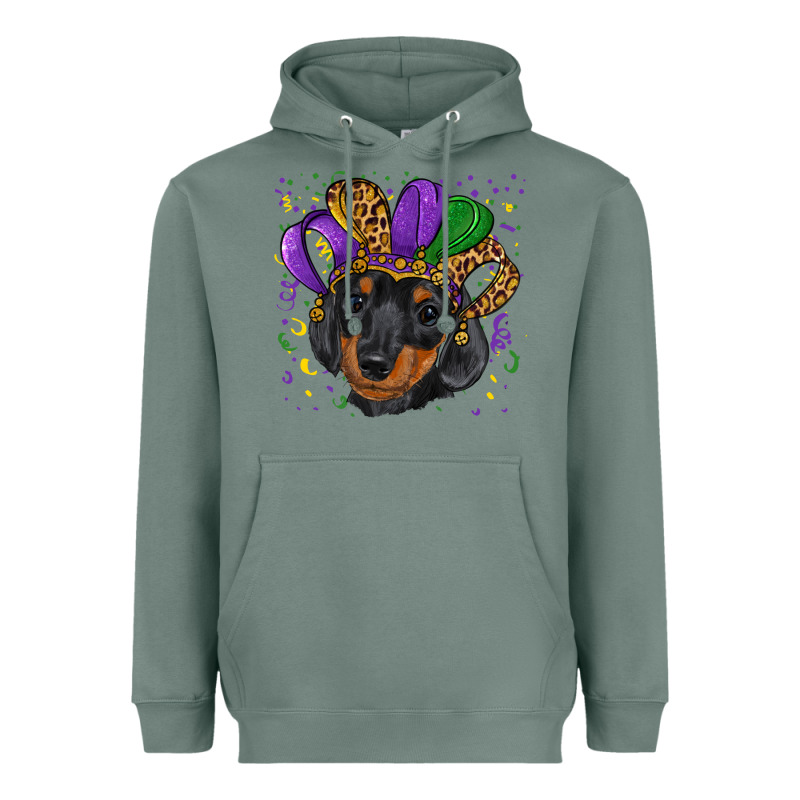 Mardi Gras Hat Dachshund Puppy Heavyweight Hoodie by RanaPortraitStore | Teevron