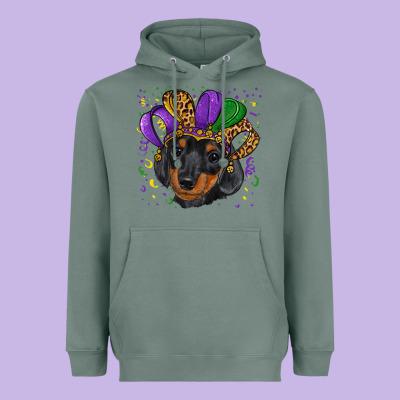 Mardi Gras Hat Dachshund Puppy Heavyweight Hoodie Designed By Ranaportraitstore