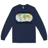Navy the world is a cat playing with australia 2020 shirt Long Sleeve Tee - PixelWave